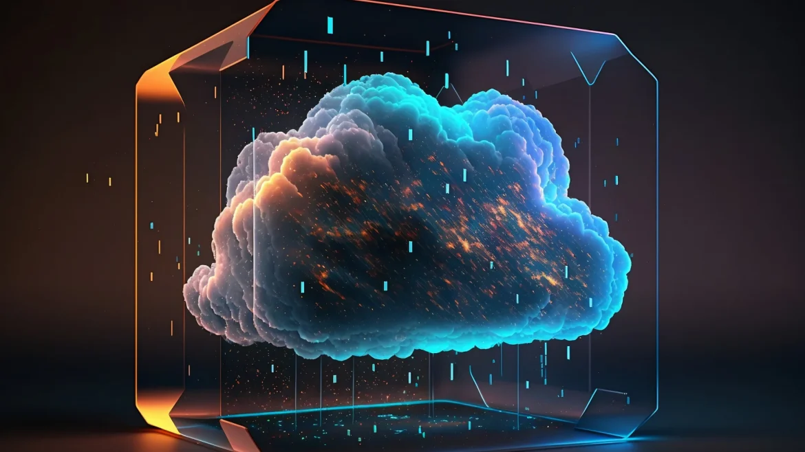 database-digital-cloud-storage-technology-concept-illustration-glass-cube-ai-generative
