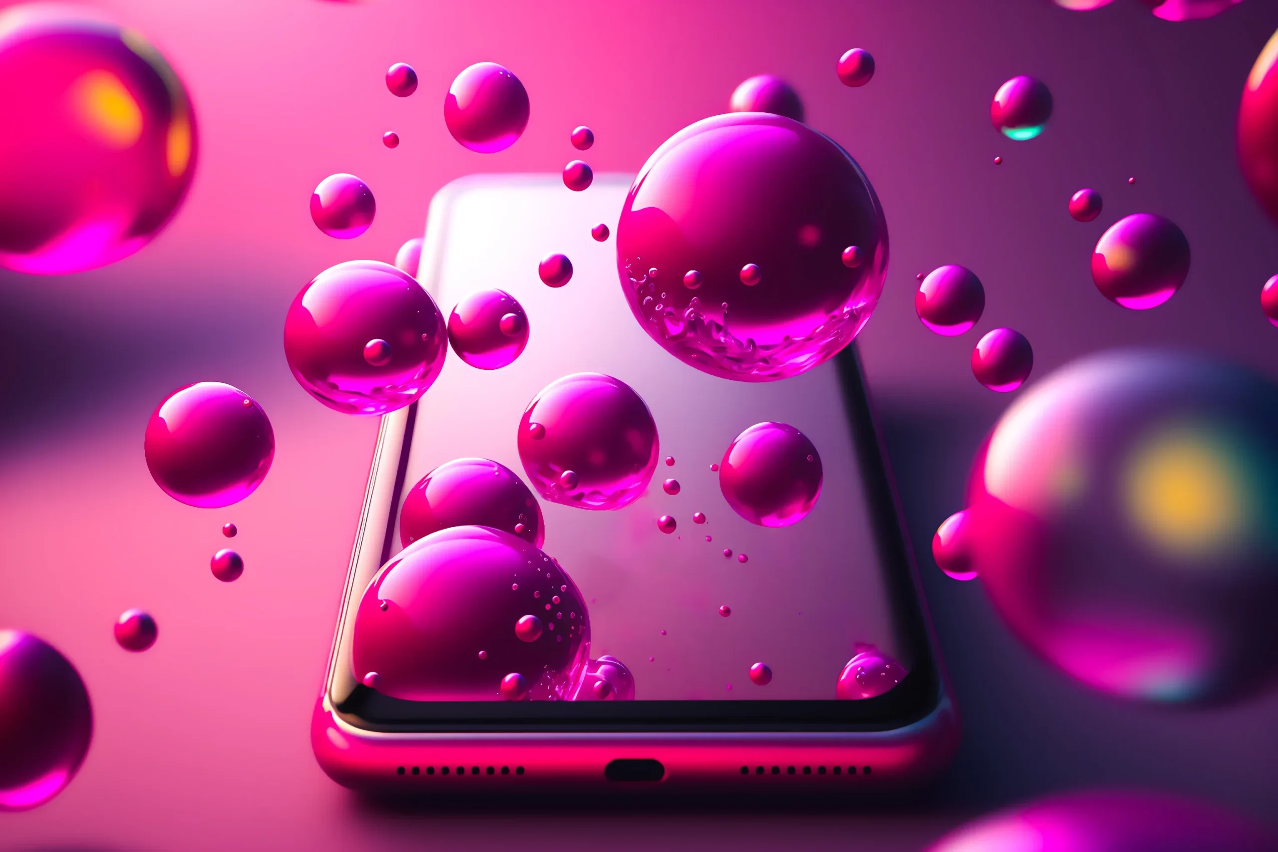 mobile-phone-background-with-floating-magenta-spheres-cell-phone-technology-with-copy-space